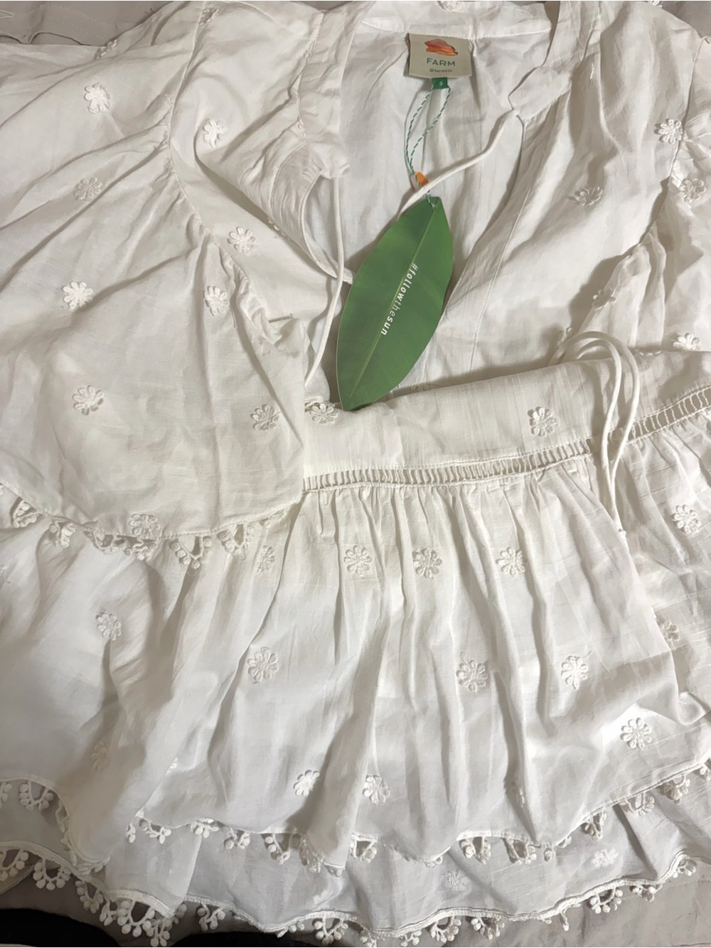 Farm Rio 3D Flower A-Line Cotton Mini Dress white Size S NWT - Picture 9 of 10